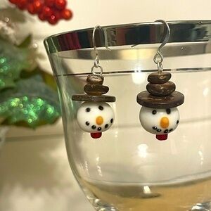 $10 SALE Handmade Crafted Snowman Snowwoman Snowperson Earrings Outdoor Fun